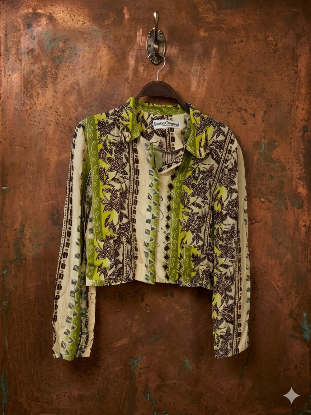 Marlene Middlemiss Against Gravitee Bodicee Green & Cream Cropped Printed Blouse